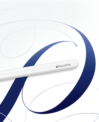 Apple Pencil Pro fekszik kézzel rajzolt formaterveken, bemutatva a kreatív feladatokat segítő fejlett funkciókat